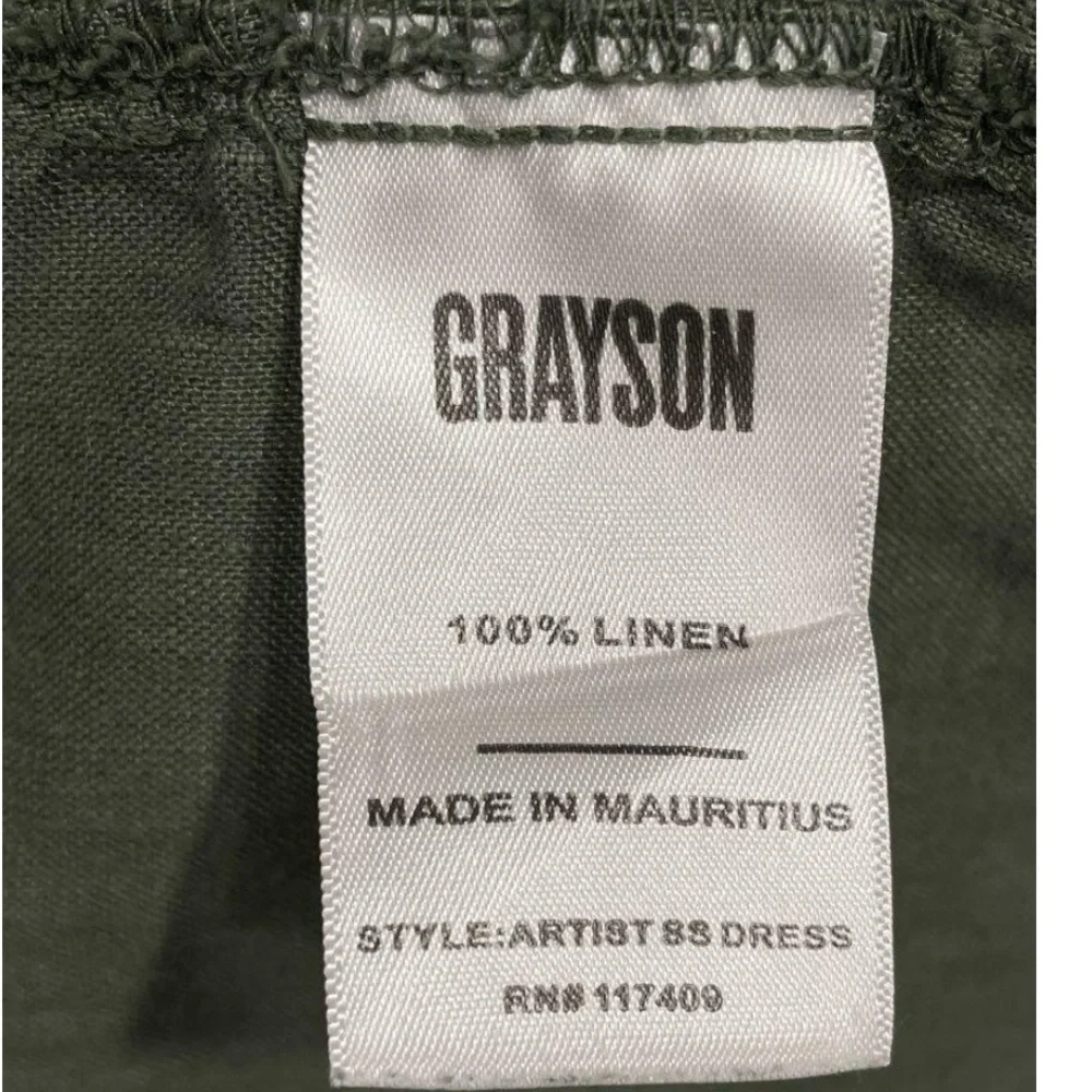 Grayson Anthropologie Artist Green Linen Minimalist Collared Hi-Low Shirt Dress